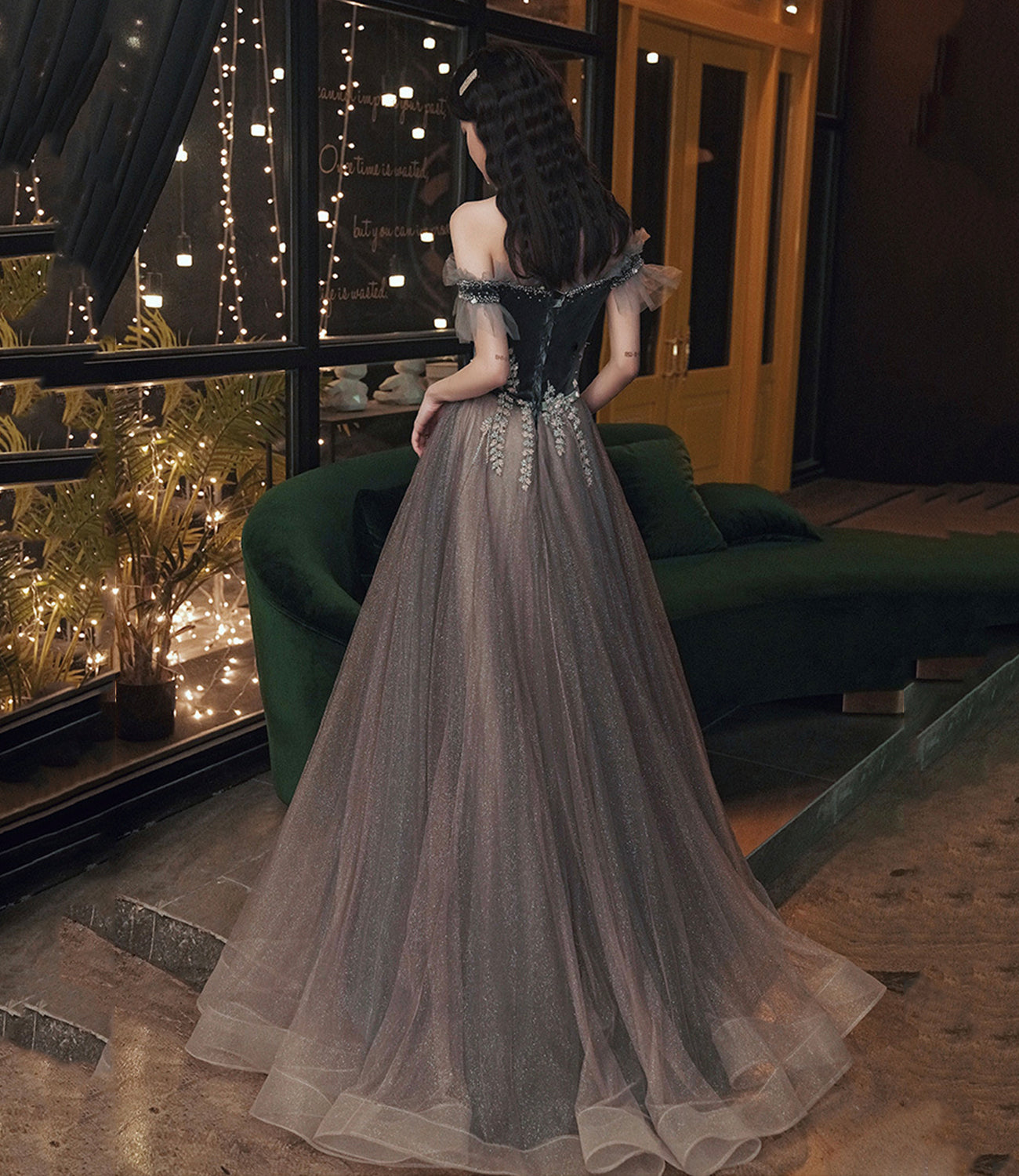 Cute tulle long prom dress A line evening dress 10345