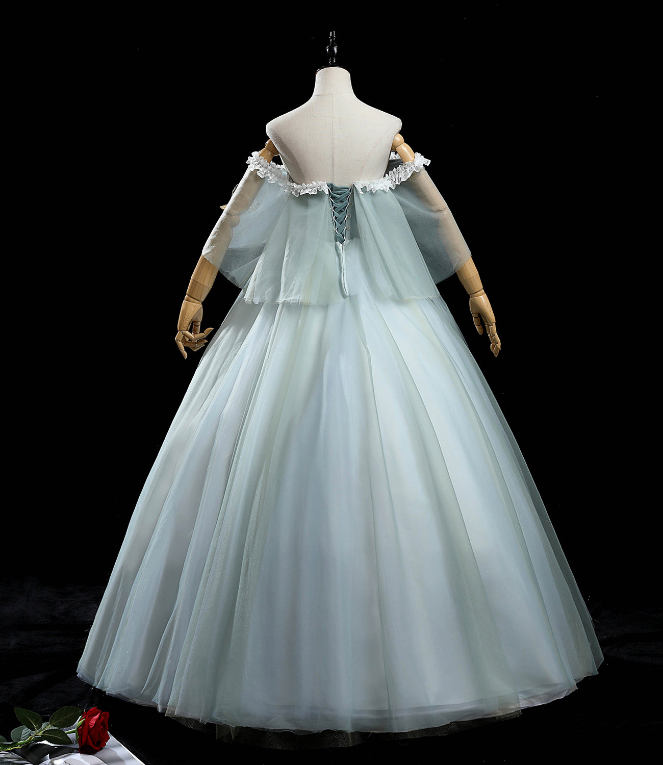 Green tulle lace long prom dress A line formal dress 10459
