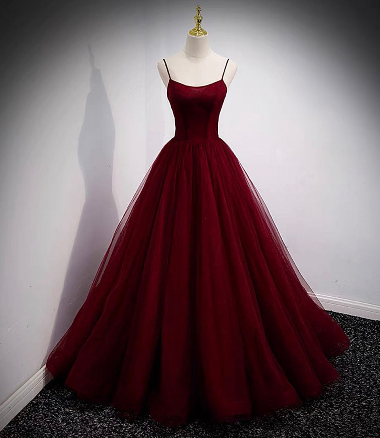 Burgundy tulle long prom dress two pieces evening dress 10328