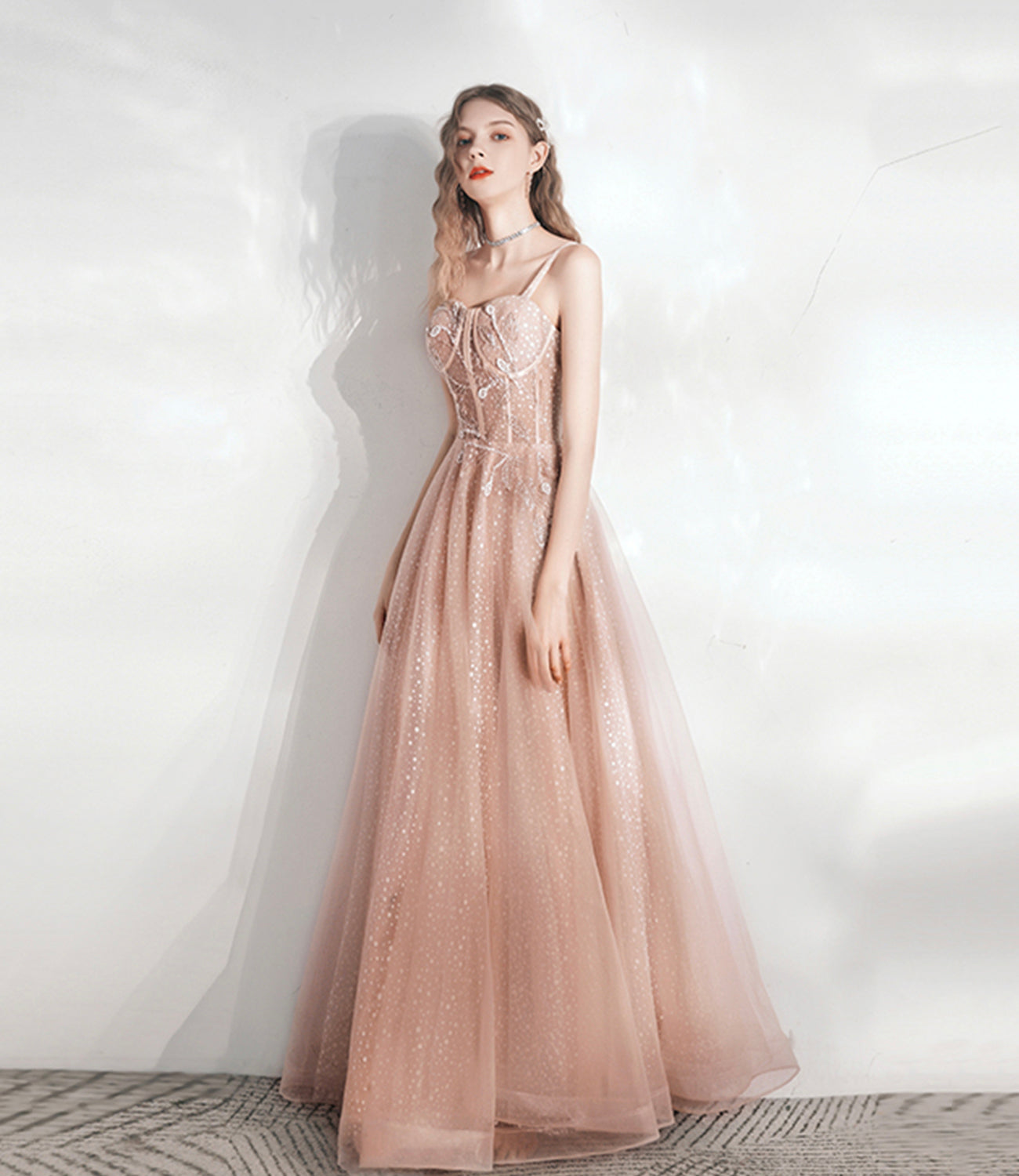 Cute tulle lace long A line prom dress evening dress 10392