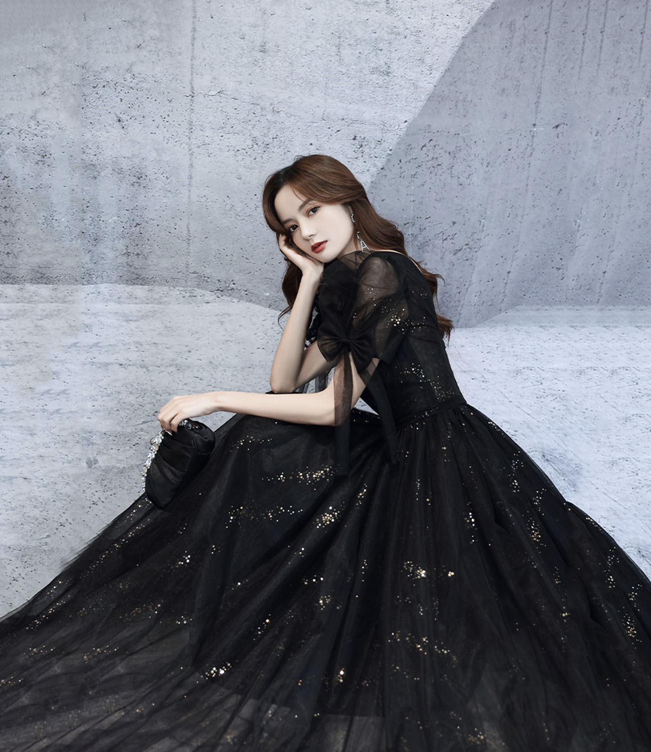 Black v neck tulle long prom dress A line evening dress 10318