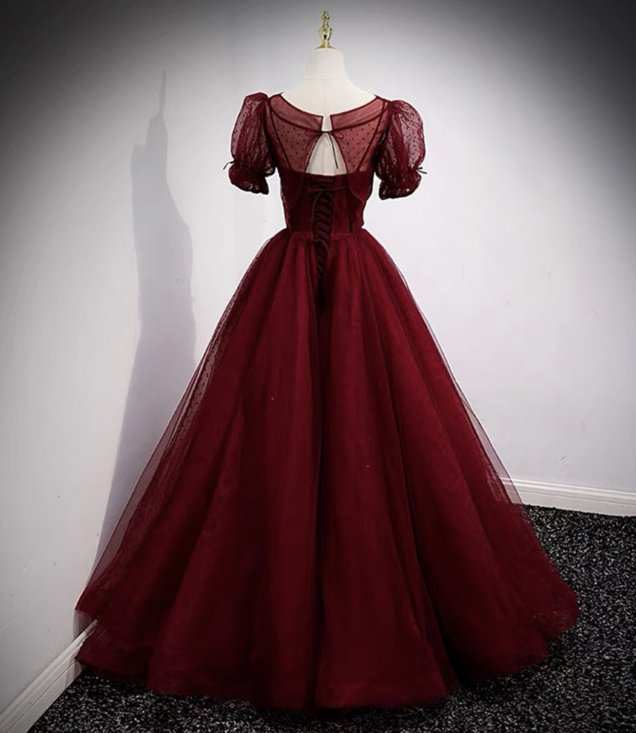Burgundy tulle long prom dress two pieces evening dress 10328