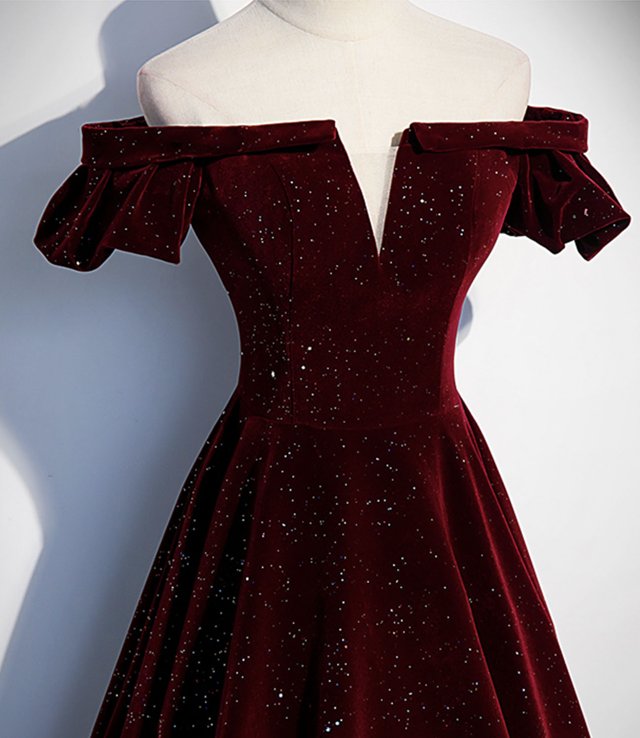 Burgundy velvet long prom dress A line evening gown 10274