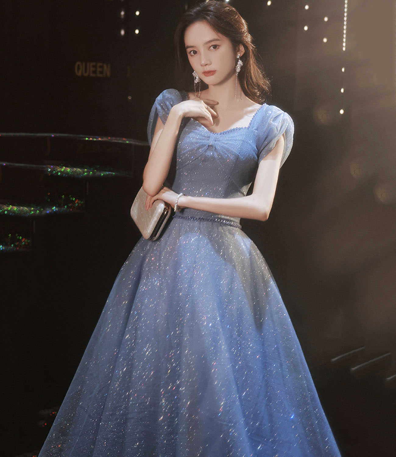 Blue tulle long prom dress blue evening dress 10292