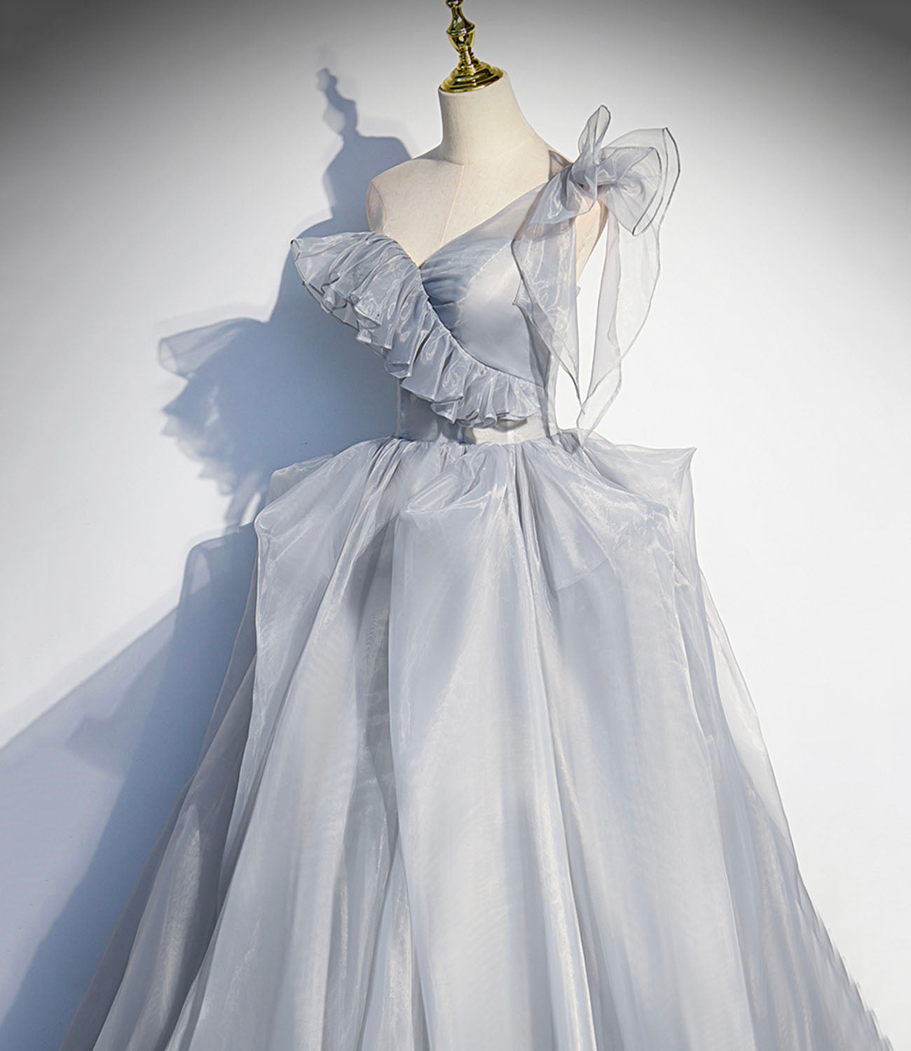 Gray tulle long ball gown dress A line evening gown 10273