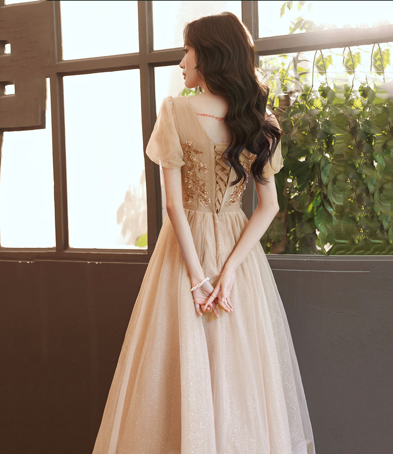 Cute tulle sequins long prom dress evening dress 10263