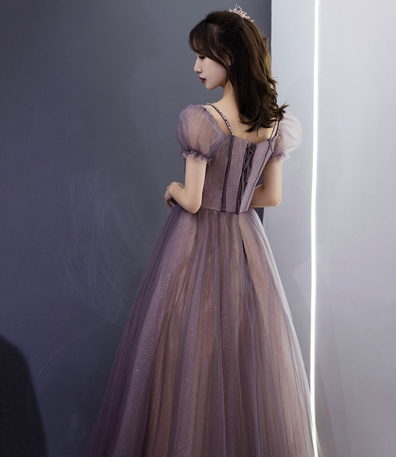 Cute tulle long prom dress A line evening gown 10280