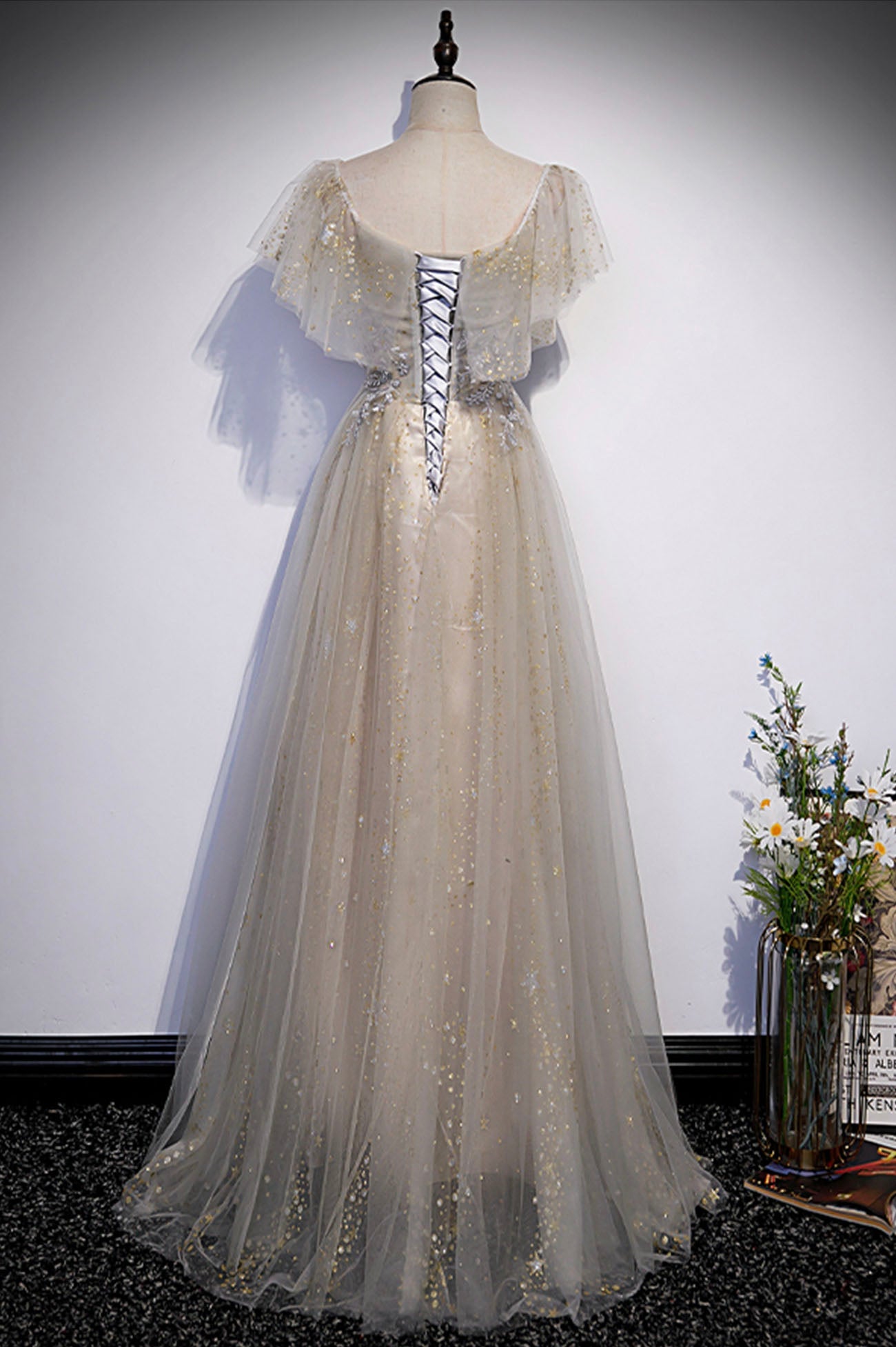 Cute tulle sequins long prom dress evening dress 10180