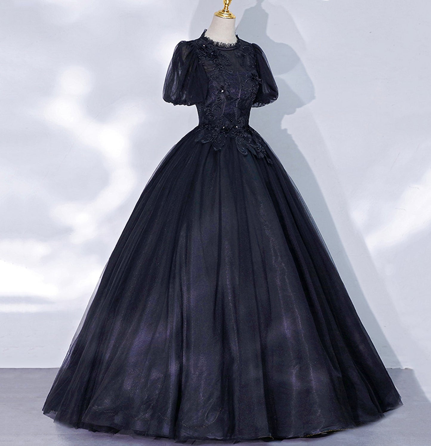 Black tulle lace long ball gown dress formal gown 10061