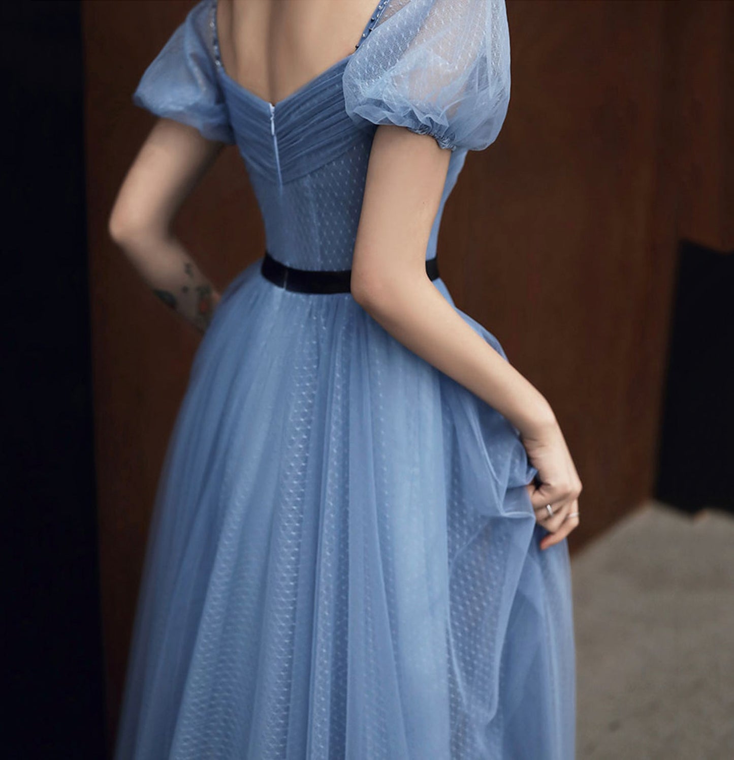 Blue tulle long prom dress blue evening dress 10054