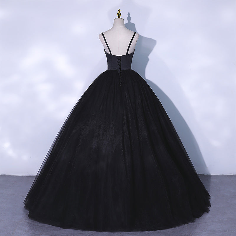Black v neck tulle long ball gown dress formal dress 10065