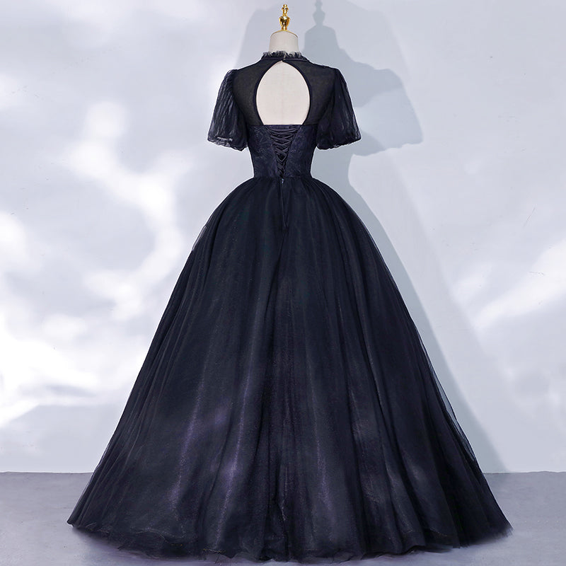 Black tulle lace long ball gown dress formal gown 10061