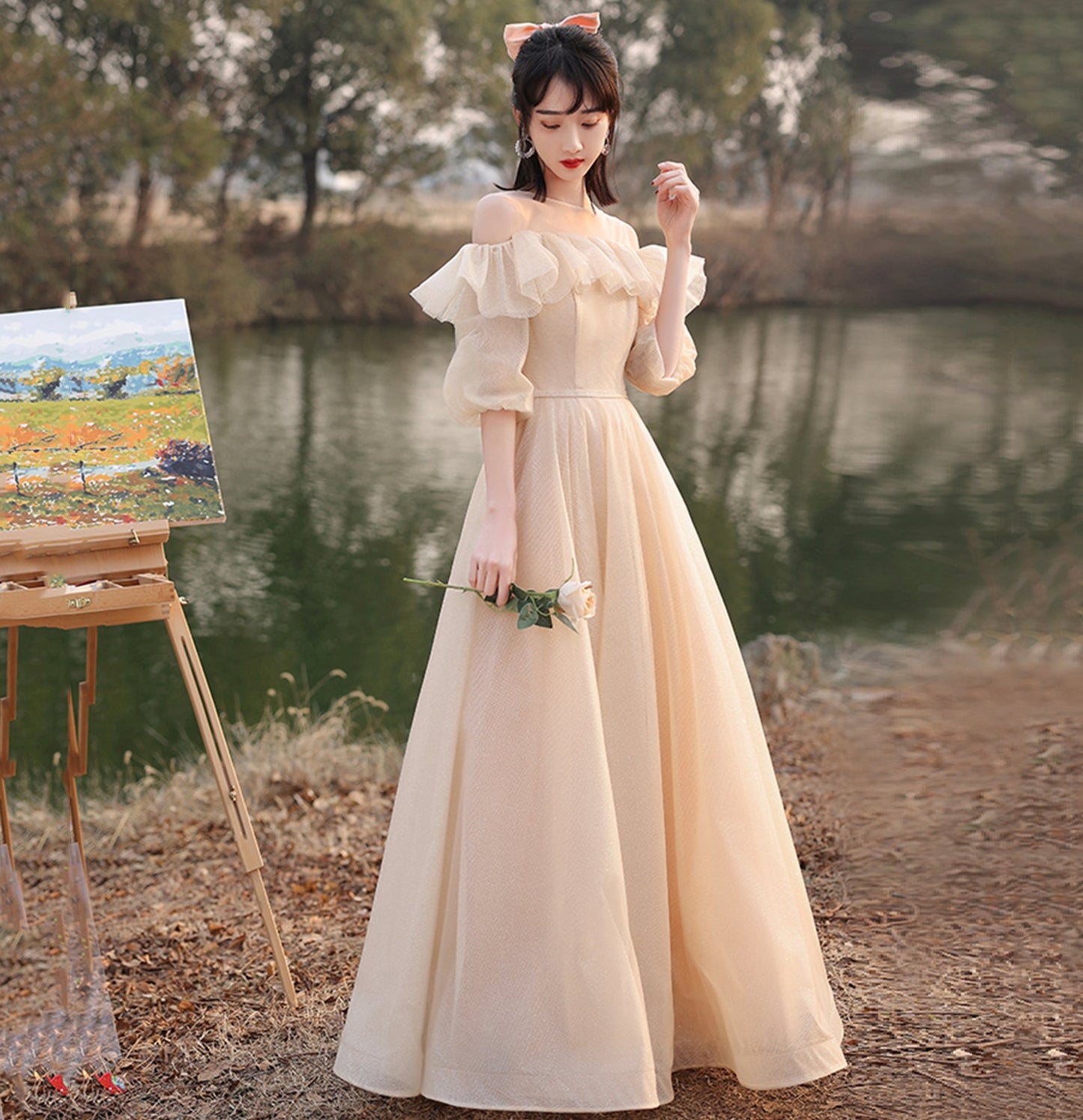 Cute tulle long A line prom dress evening dress 10049
