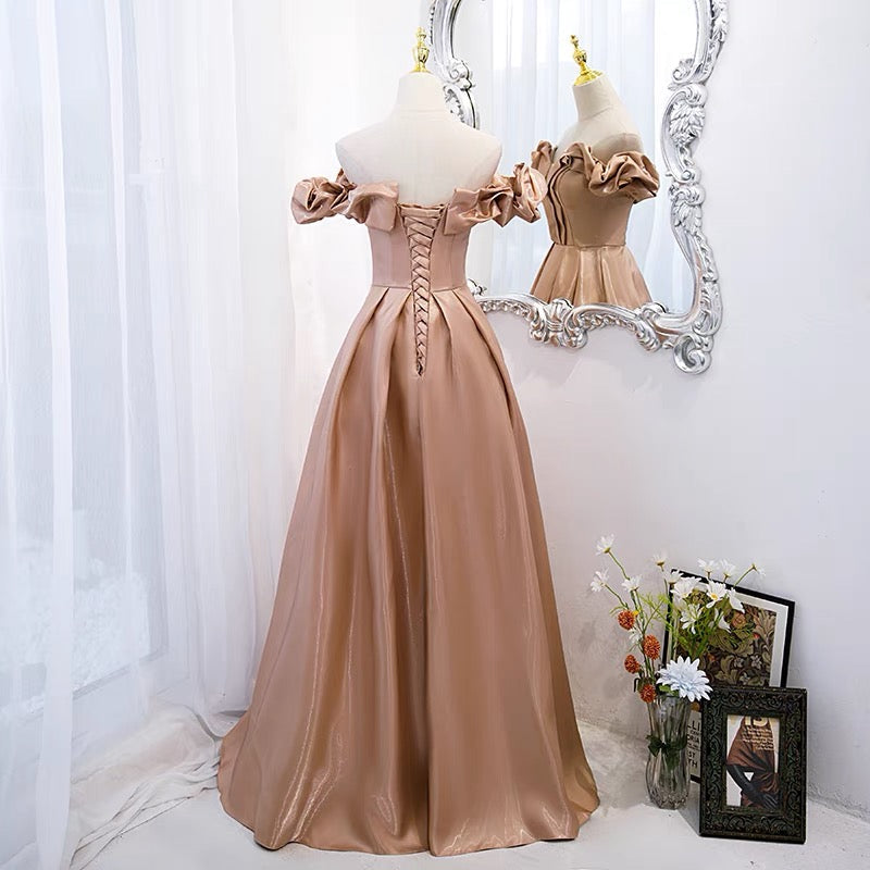 Cute satin long A line prom dress evening gown 10072