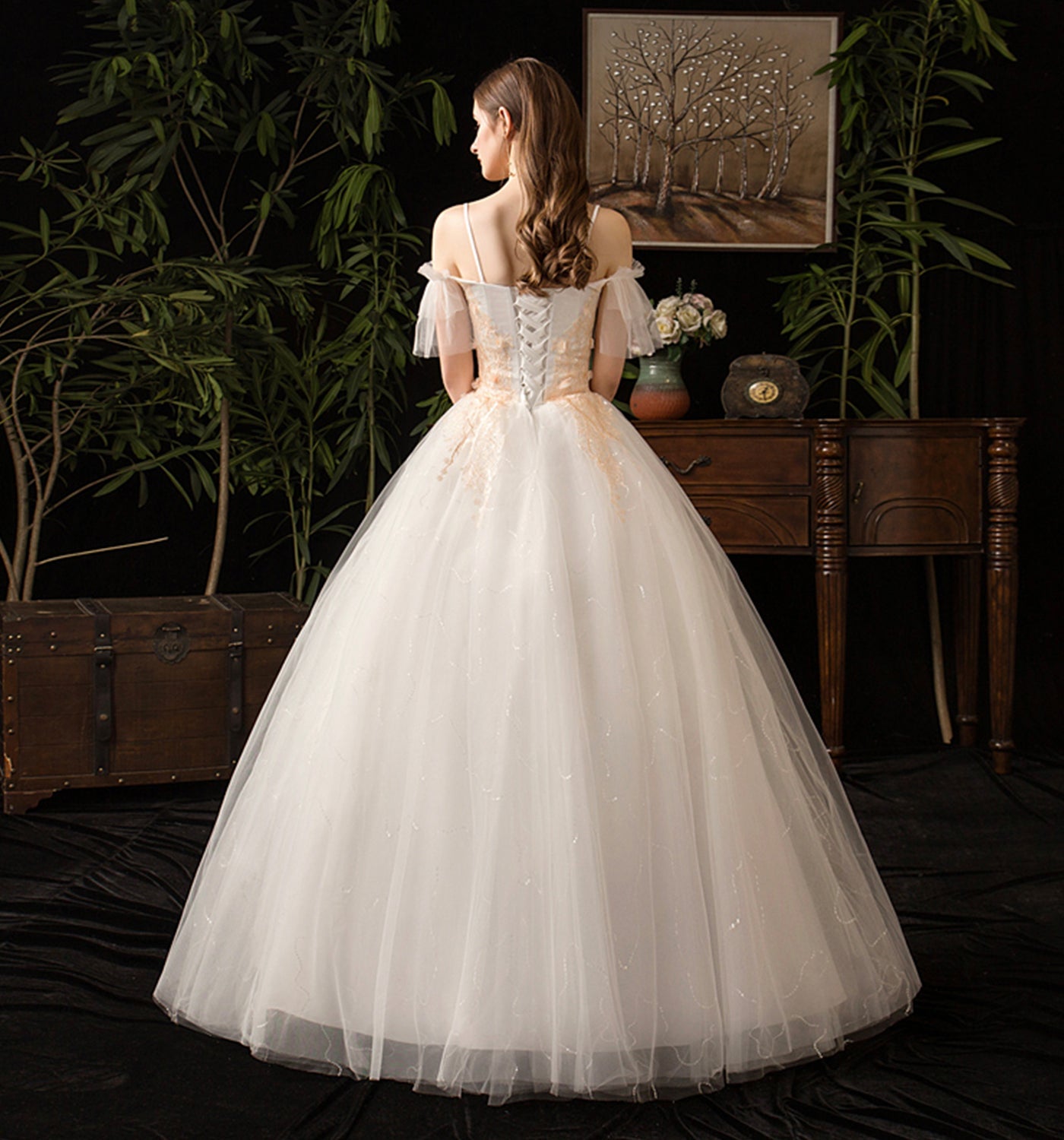 Cute tulle lace long prom dress A line evening gown 10086