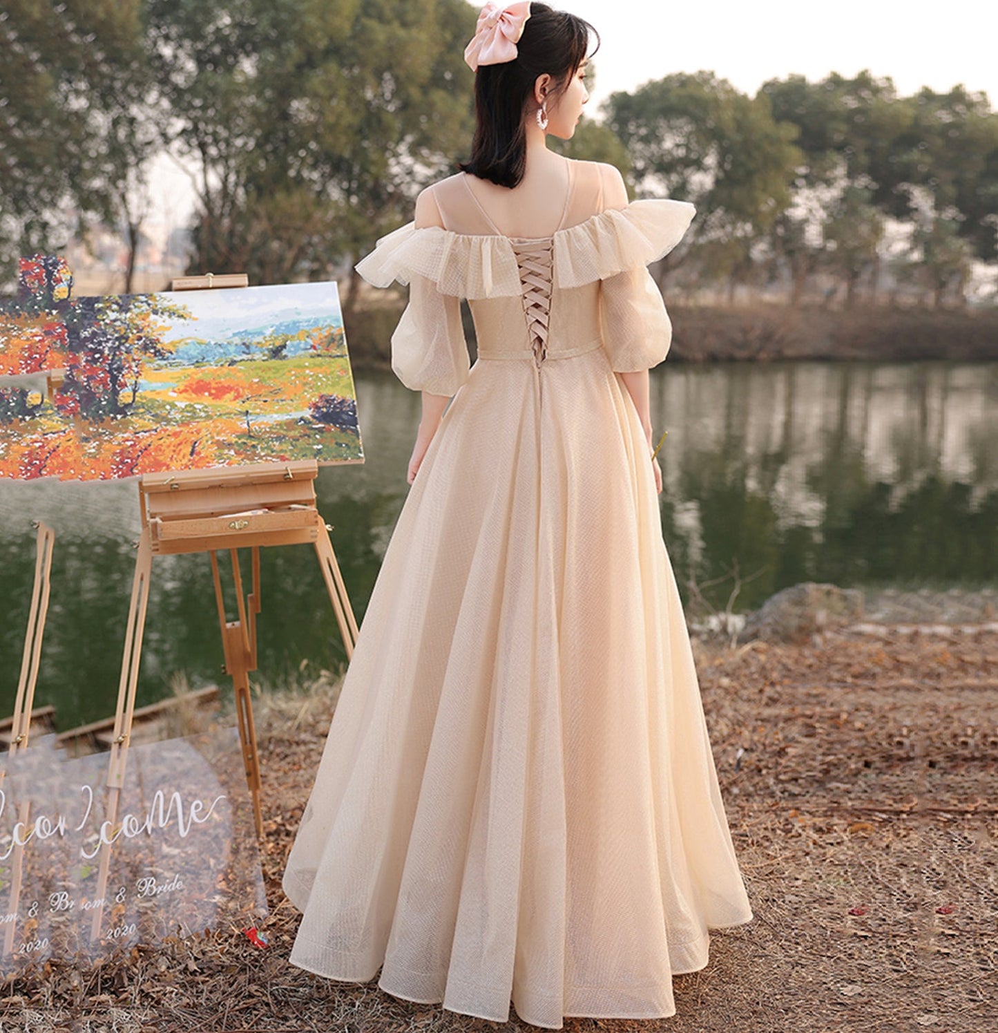 Cute tulle long A line prom dress evening dress 10049