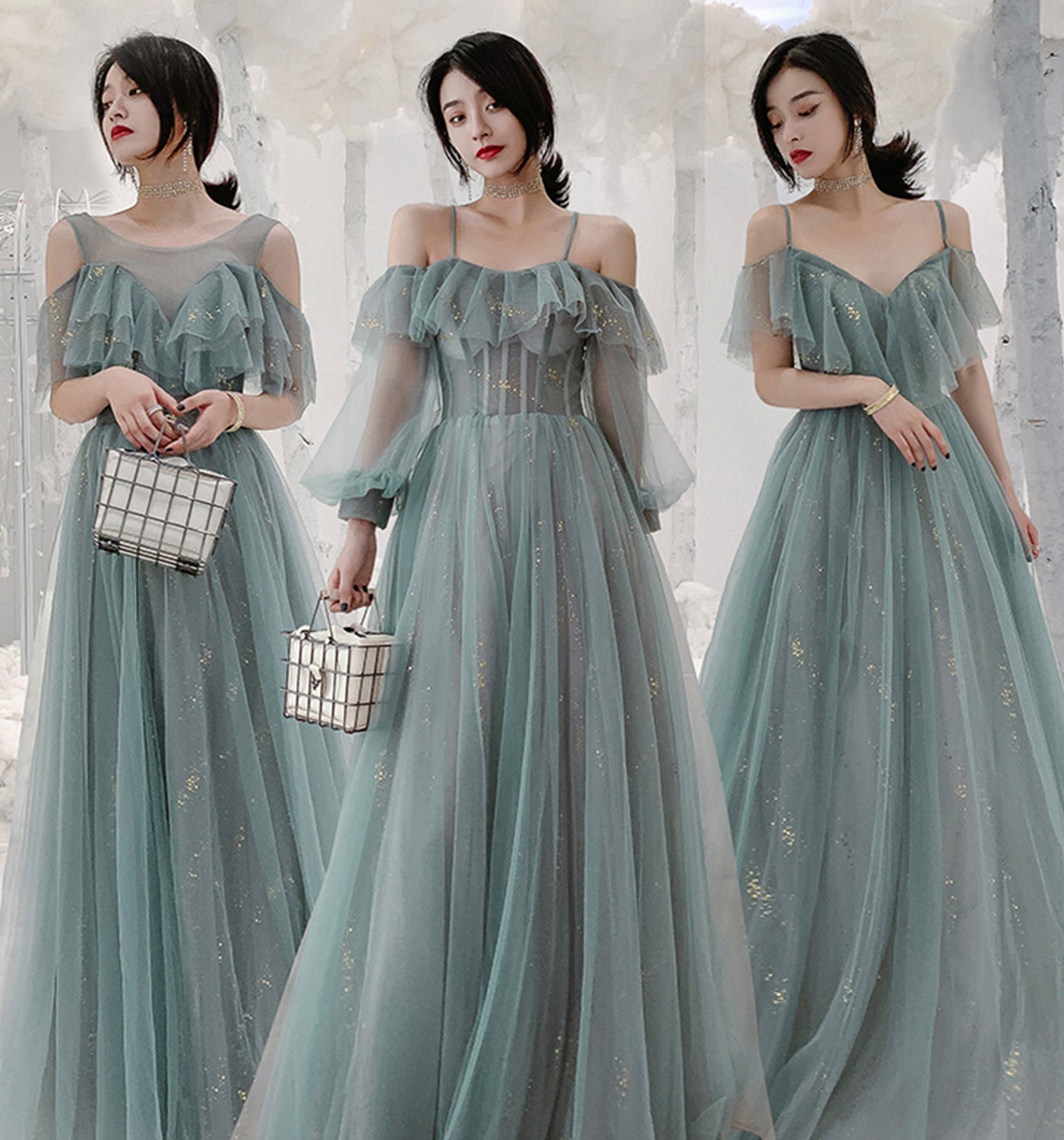 Cute tulle long A ine prom dress evening gown 10137