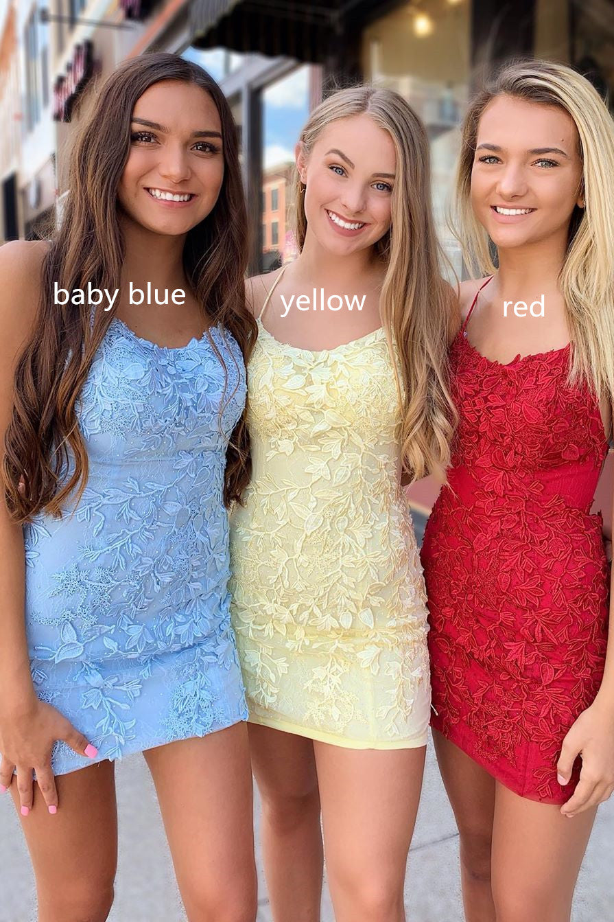 Vestido corto ajustado de encaje rojo para la fiesta de bienvenida, minivestidos de fiesta azul claro