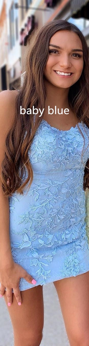 Vestido corto ajustado de encaje rojo para la fiesta de bienvenida, minivestidos de fiesta azul claro