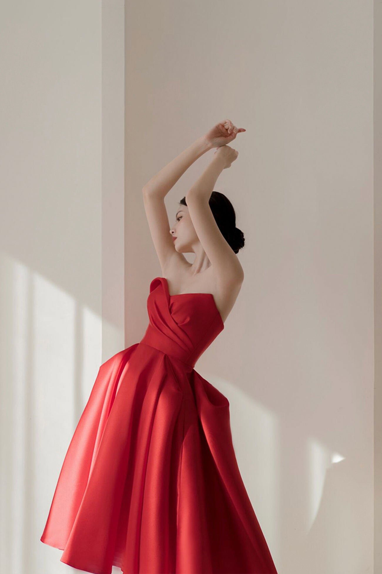 Red Satin Short A-Line Prom Dress, Red Strapless Homecoming Party Dress