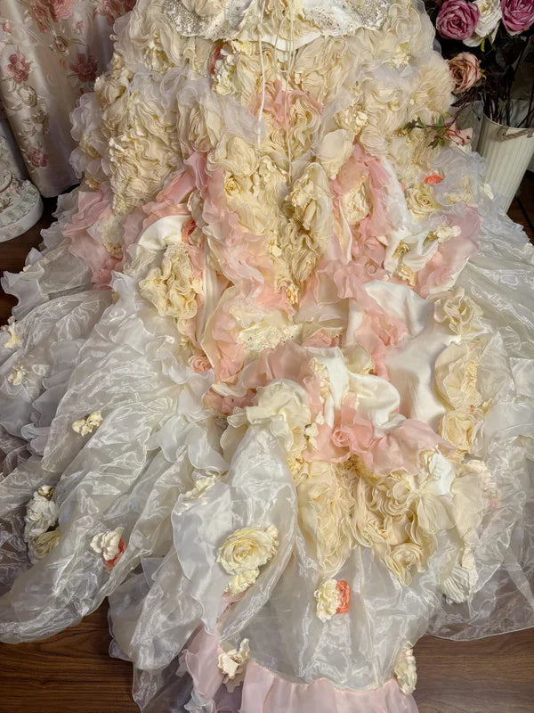 Hermoso vestido de noche de quinceañera sin tirantes con volantes, corte A, para quinceañeras, TP4283