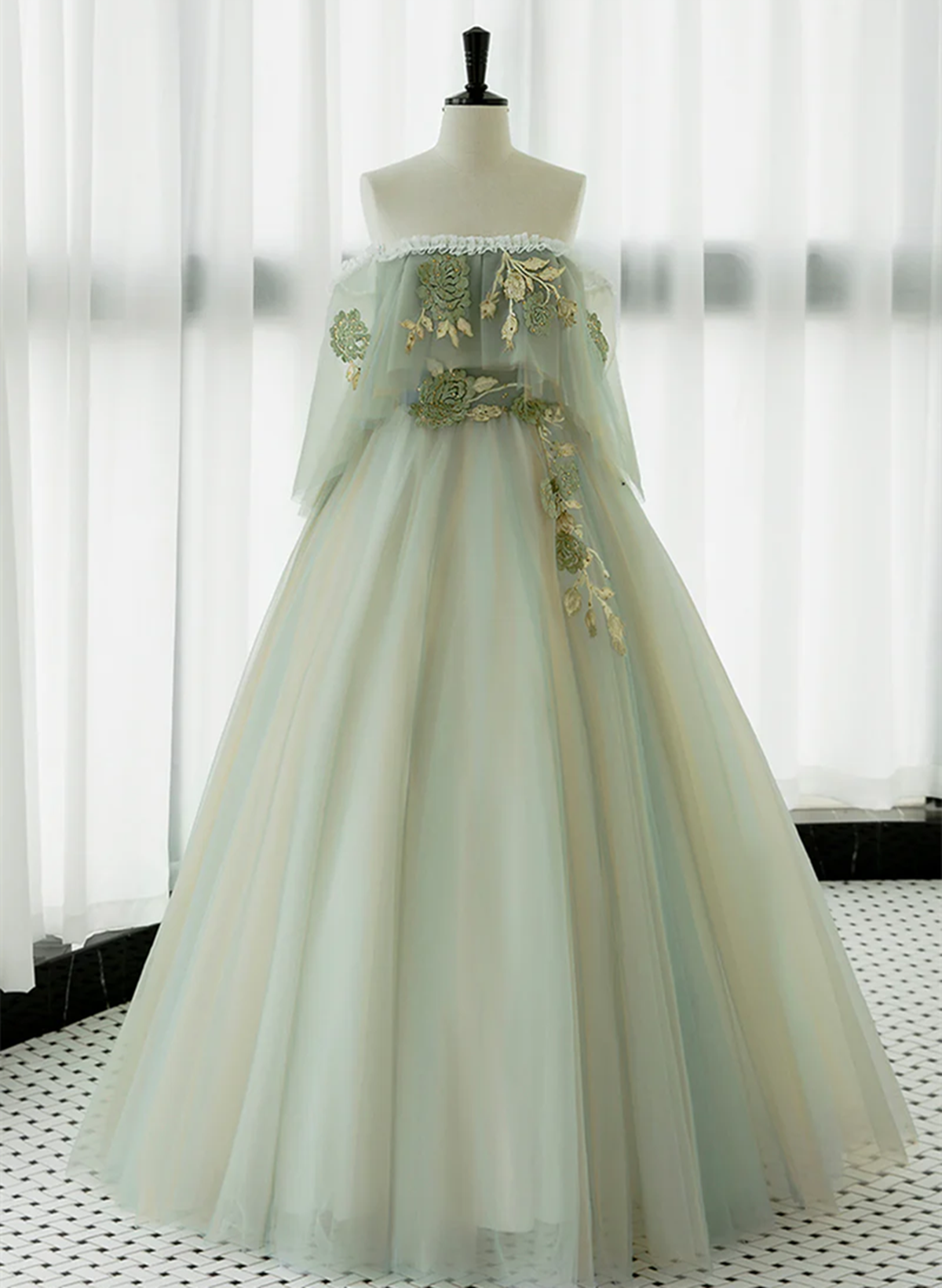 Vestido de fiesta de tul verde claro sin tirantes, corte A, vestidos de noche únicos