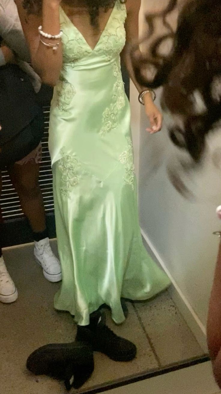 Green Vintage V Neck Beading Long Party Dress Formal Wear Dresses fg6921