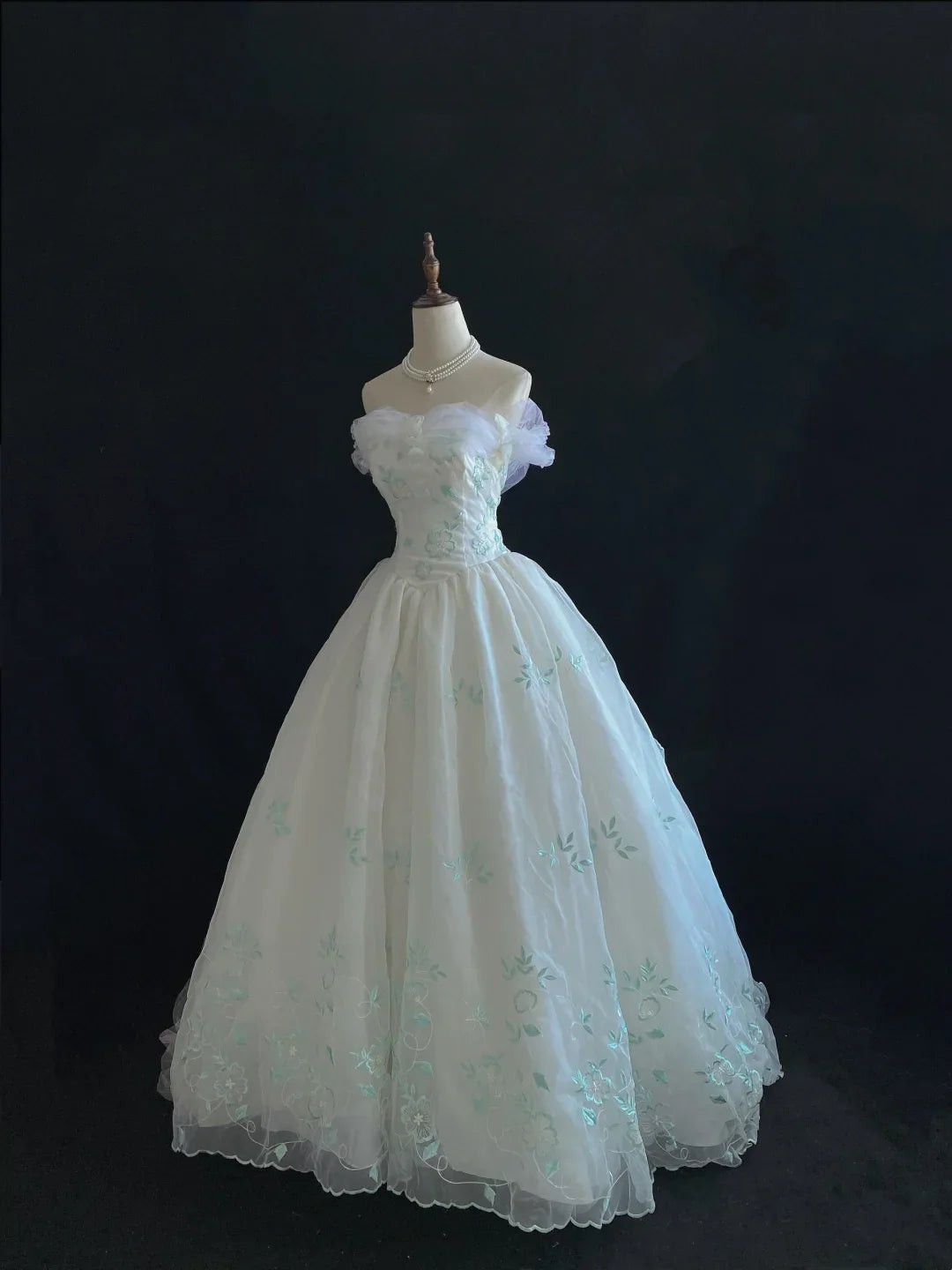 Vestido de noche de quinceañera con bordado retro, hombros descubiertos, de gasa y tul, corte A, TP4281