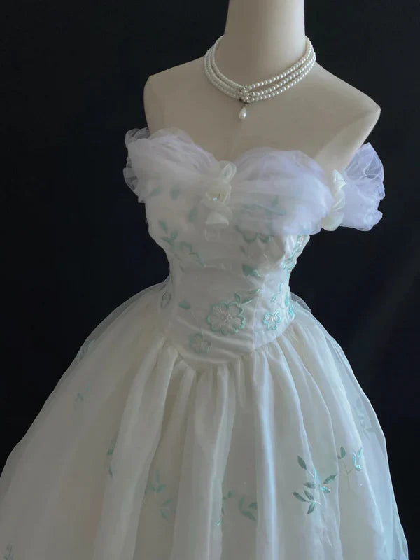 Vestido de noche de quinceañera con bordado retro, hombros descubiertos, de gasa y tul, corte A, TP4281