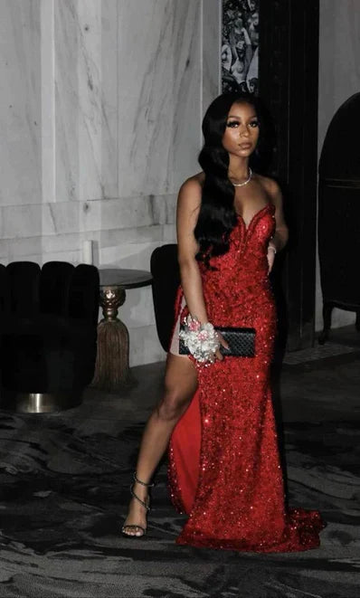 sequin red prom dress,modest evening dresses fg1013