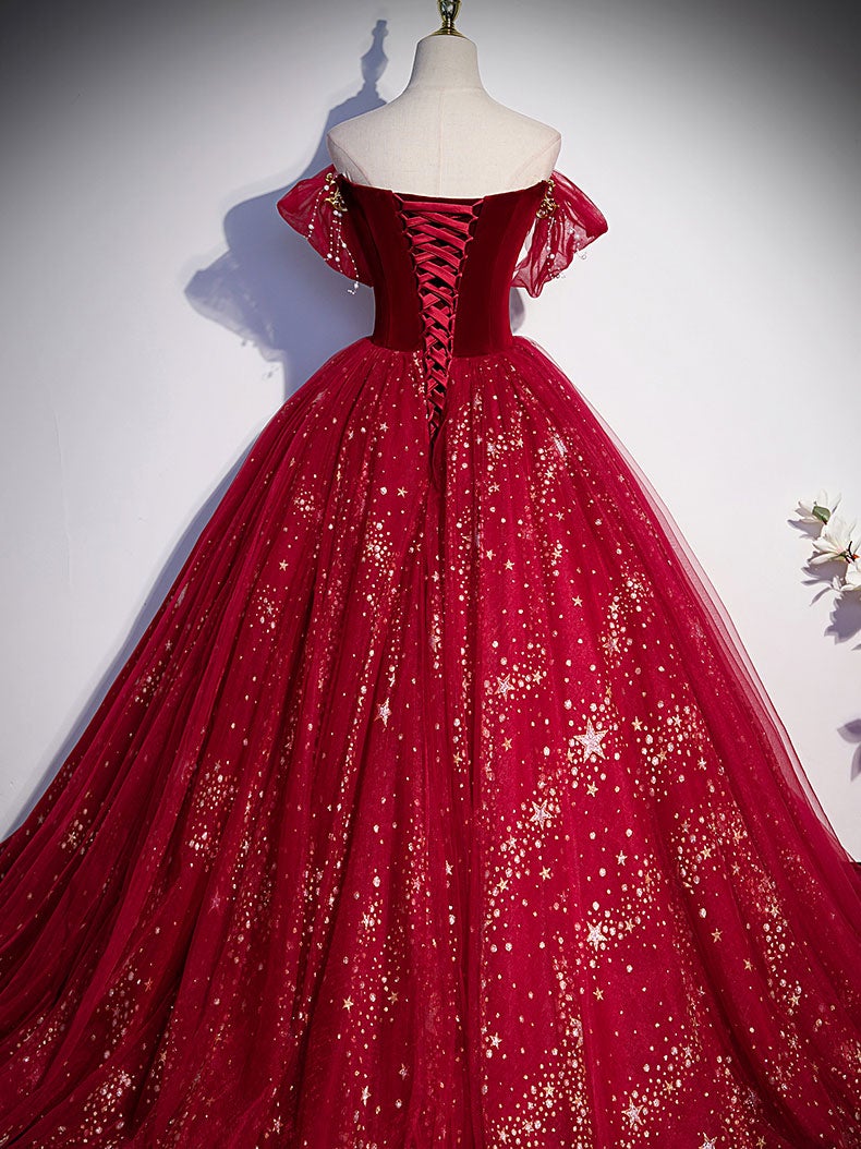 Vestido de fiesta largo de tul burdeos con lentejuelas, vestido formal de tul burdeos