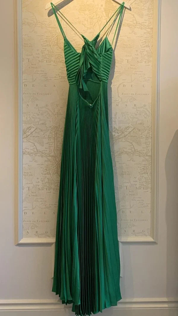 Green Long Pleated Prom Evening Dress fg4881