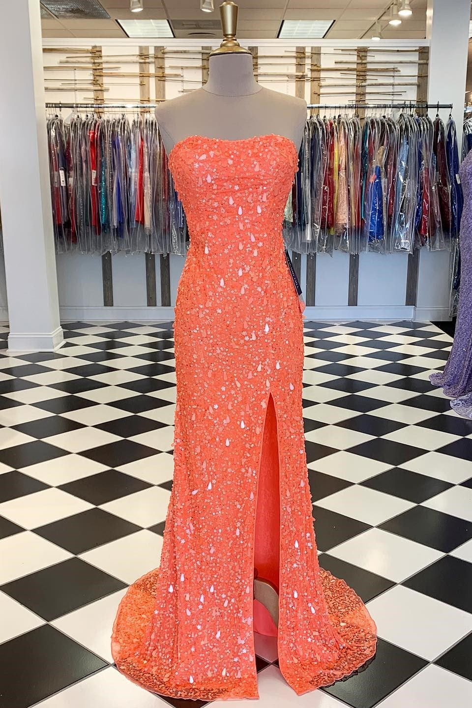New Sequin Strapless Long Prom Dresses, Mermaid Split Party Dresses GP222