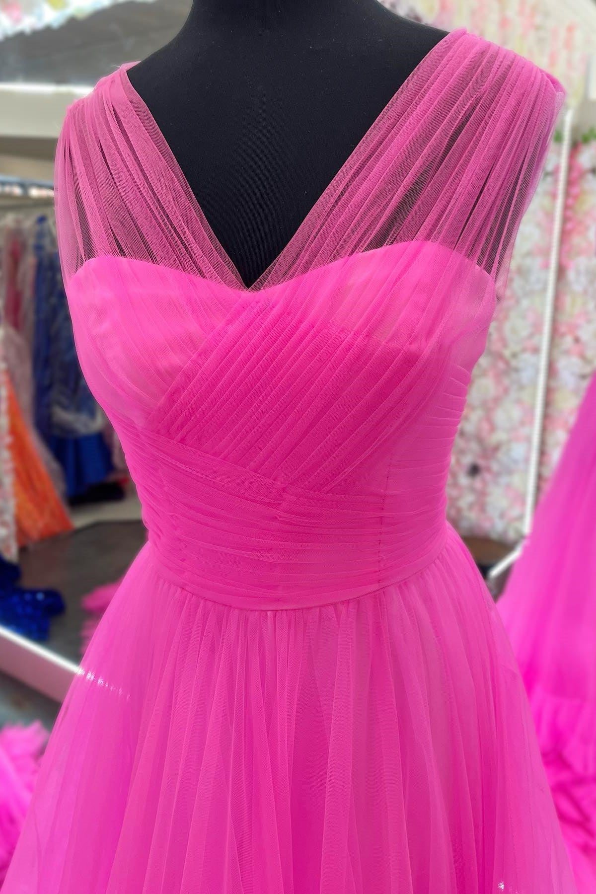 Layers Hot Pink Tulle Long Prom Dresses, Princess Formal Gown GP548