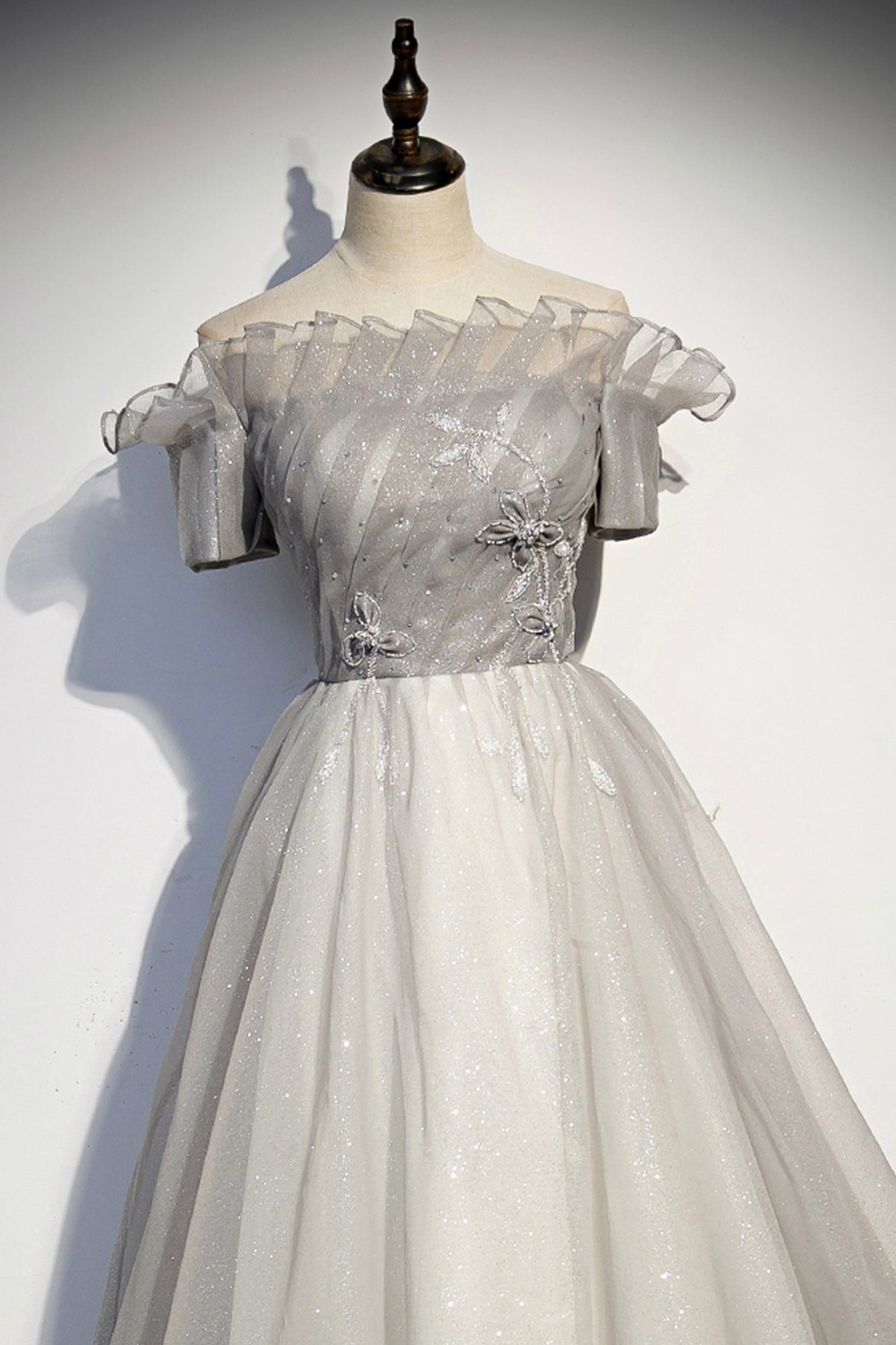 Silver tulle long ball gown dress formal dress 8598