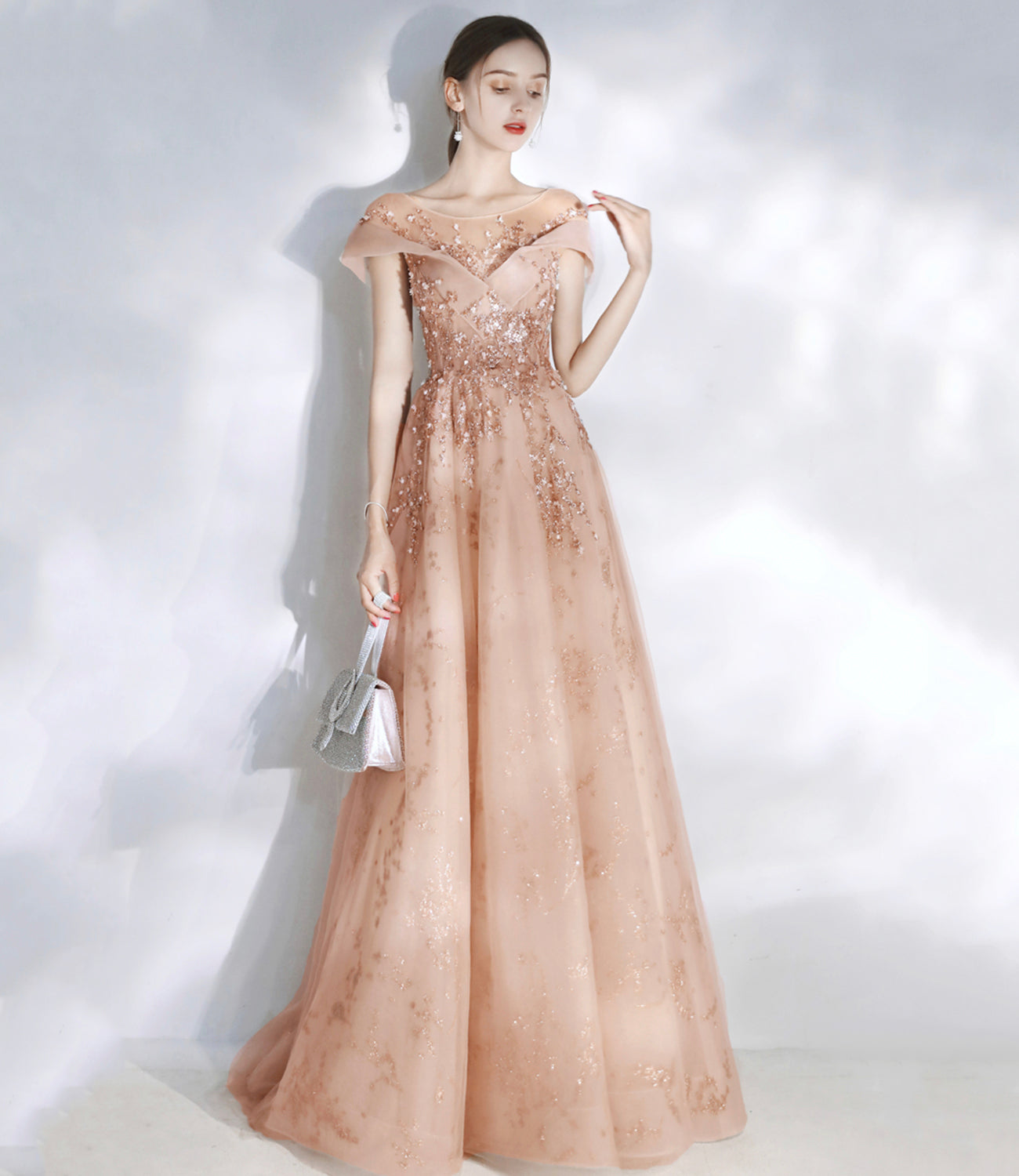 Stylish tulle sequins long prom dress evening dresses 10469