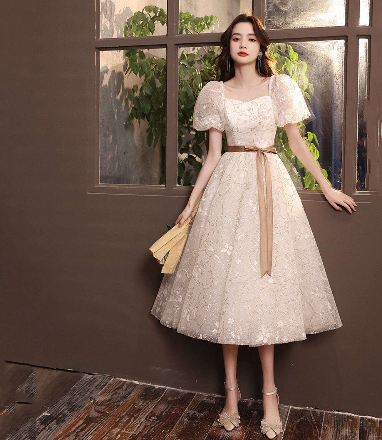 Sweet A line sequins short prom dress 8677
