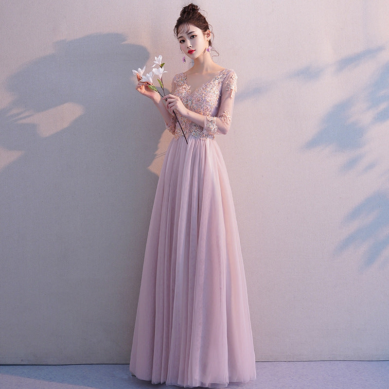 Pink long sleeve lace prom dress evening dress 8374