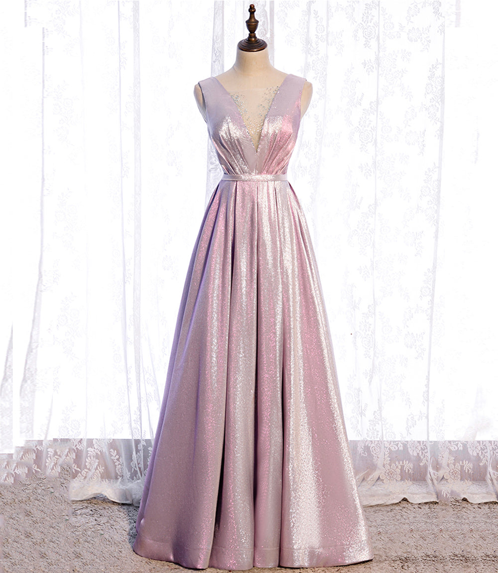 Pink satin long prom dress pink evening dress 8517