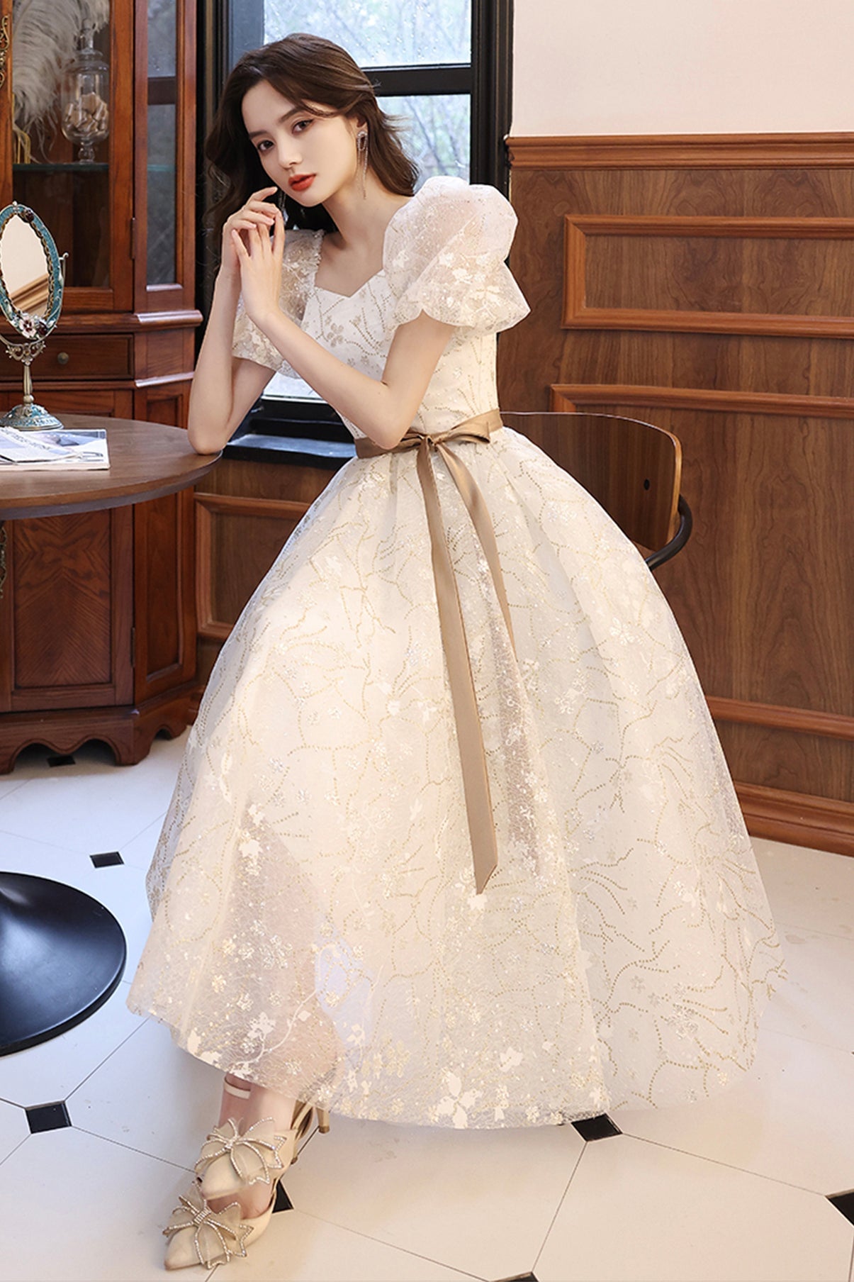 Sweet A line sequins short prom dress 8677