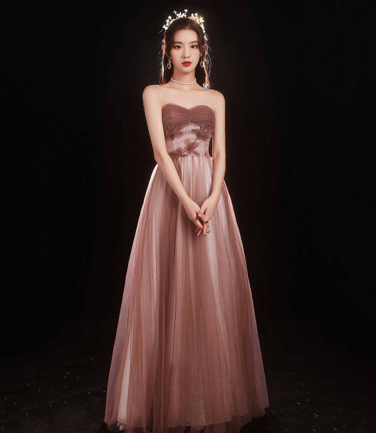 Cute tulle long A line prom dress evening dress 8841
