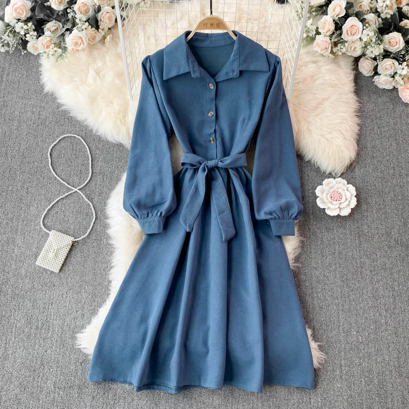 Sweet Long-Sleeved Corduroy Dress A Line Fashion Dress 10956