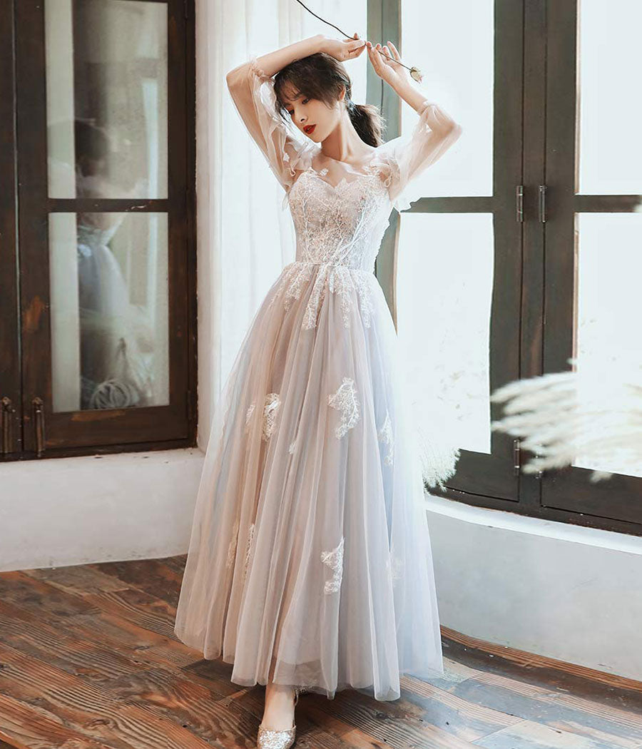 Cute tulle lace long prom dress evening dress 8343