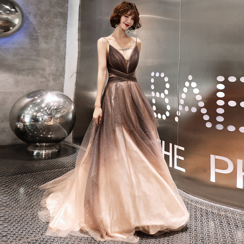 Stylish v neck tulle prom gown formal dress 8236