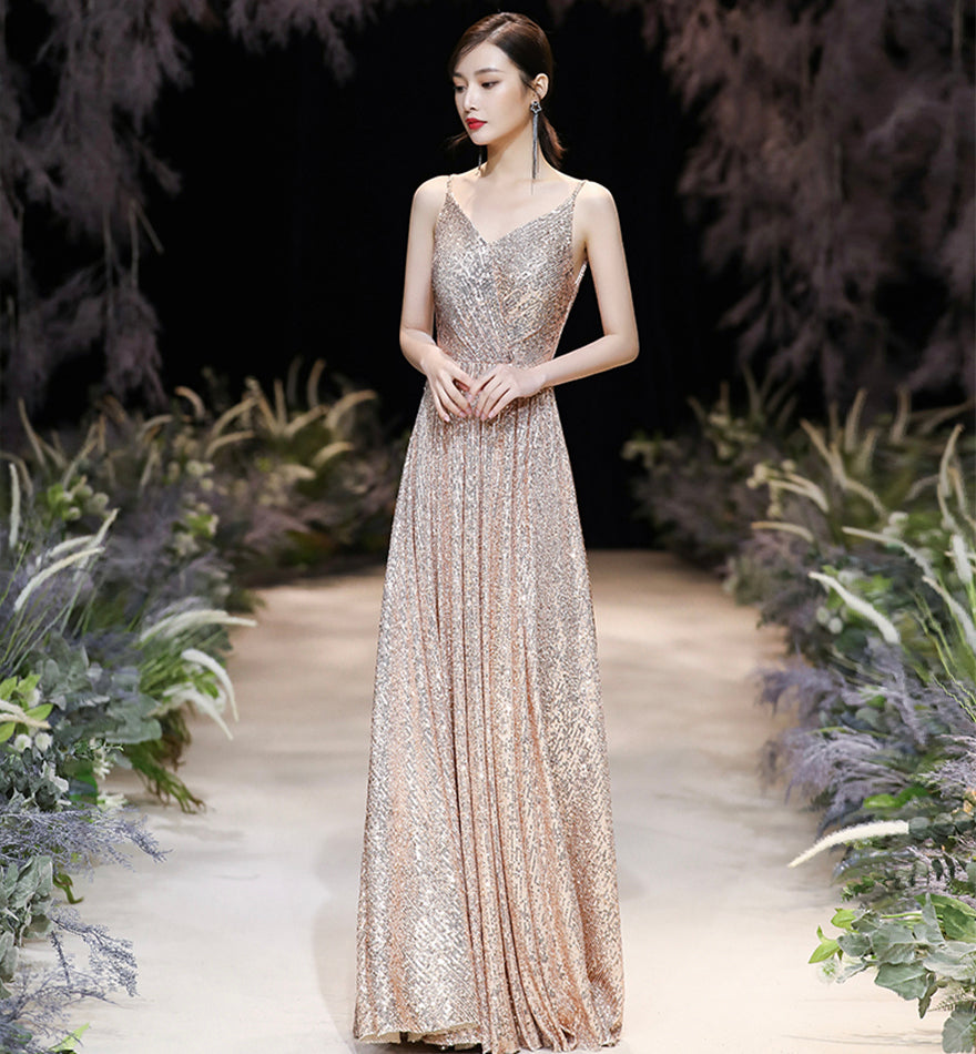 Shiny v neck sequins long prom dress evening dress 8371