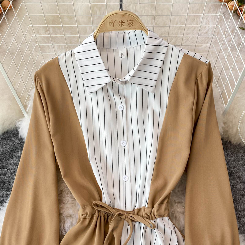 Simple A Line Striped Shirt Dress 10771