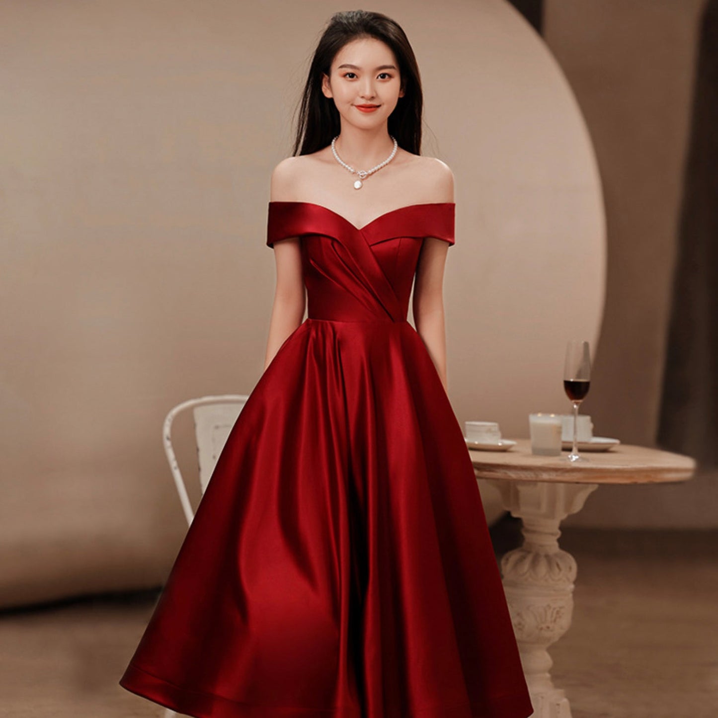 Burgundy satin short prom dress homecoming dress 10000