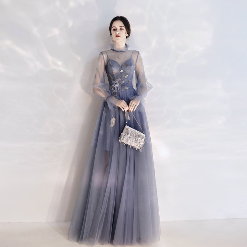 Cute tulle long sleeve prom dress 8164