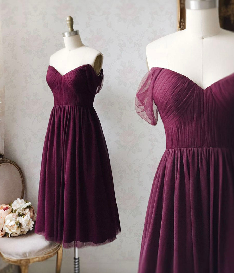 Purple tulle short prom dress party dress 8422