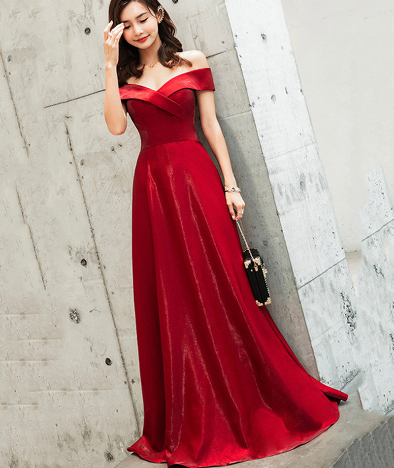 Burgundy satin long prom dress cute evening dress 8468
